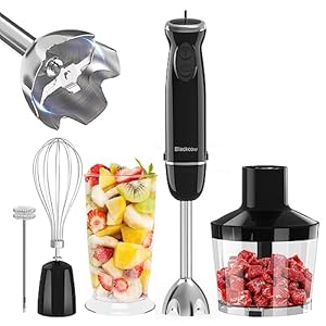 Blackcow Immersion Hand Blender,500W 5-in-1 Hand Blender Electric 12-Speed with Turbo Mode,Handheld Blender Stick with 304 Stainless Steel Blades for Soup, Smoothie, Puree, Baby Food
