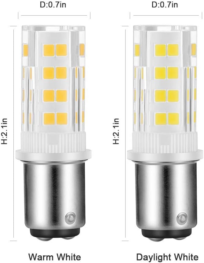 2-Pack Sewing Machine Light Bulb Double Contact BA15D Push In Bulb Daylight White 6000K 15T7DC Base Replacement for Singer ,Kenmore Sewing Machine Light Bulb Bayonet Type Replaces #6797 and #6810