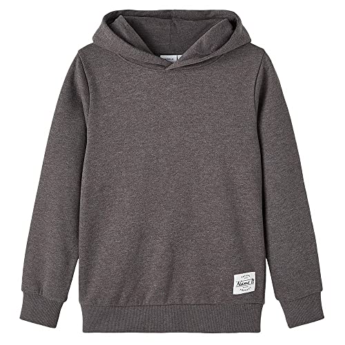 NAME IT Nkmtemmo LS Sweat Wh Bru Noos Felpa con Cappuccio, Grigio Scuro mélange, 146-152 Bambino