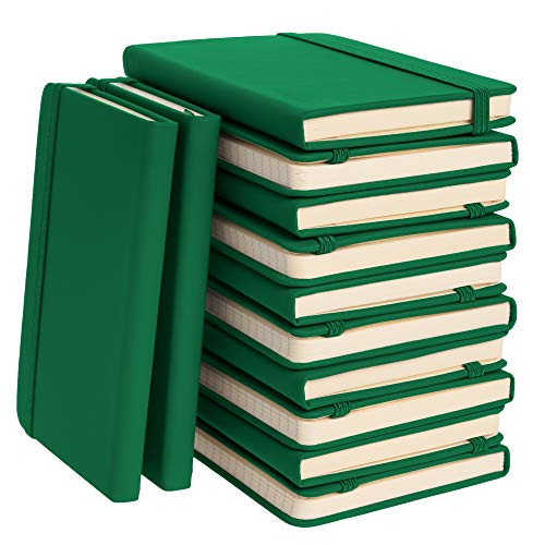 Simply Genius (paquete de 12) Mini 3.7' x 5.7' A6 Diarios de bolsillo de cuero sintético para escribir, Diario de cuero sintético para viajes, 124pg rayado con bolsillo interior de 5', Verde