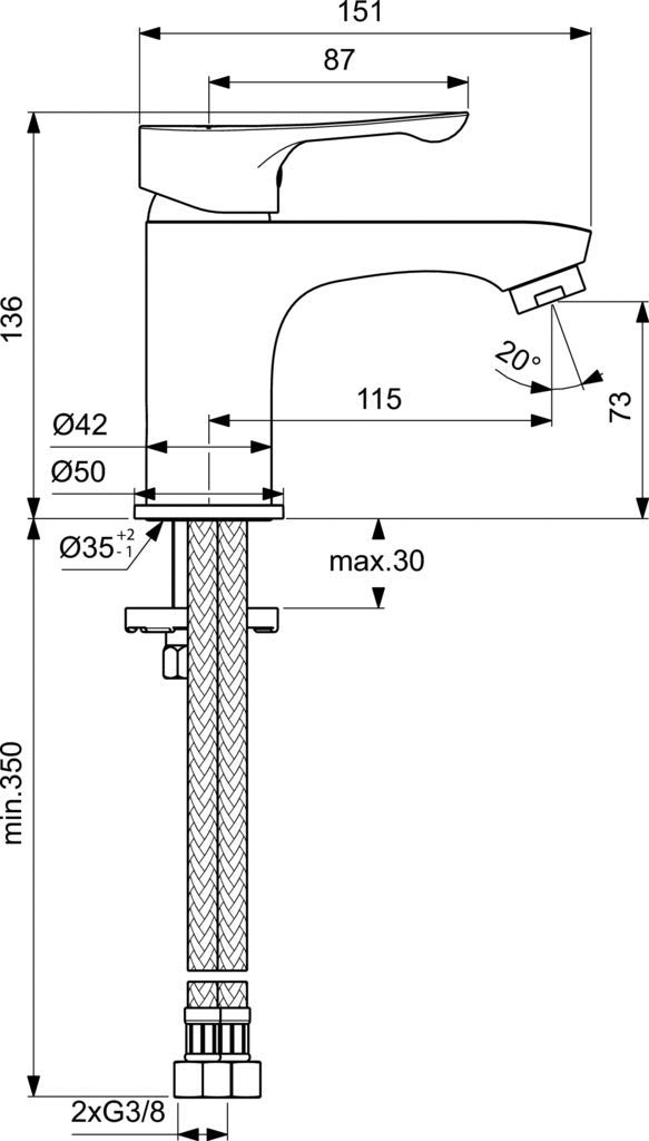 Ideal Standard BC552AA Alpha Miscelatore lavabo, senza piletta, cromato