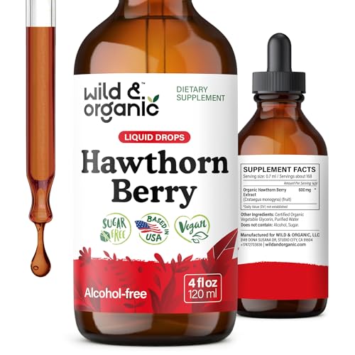 Wild & Organic Hawthorn Berry Tincture 600 mg - Liquid Hawthorne Berry Supplement for Overall Support - Vegan Sugar & Alcohol-Free Fruit Extract Drops - 4 fl oz