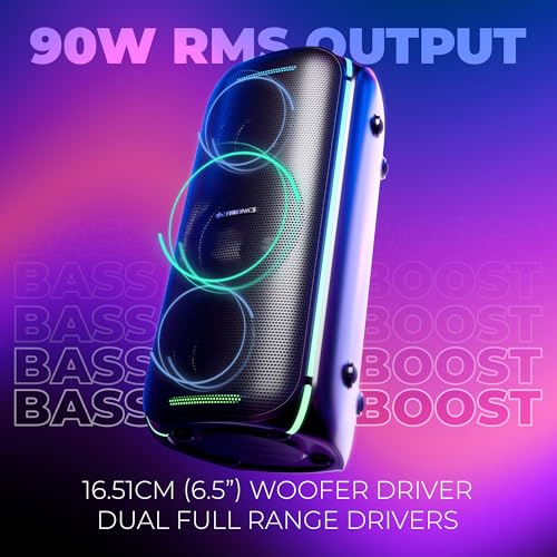 Image of Zebronics Portable Bluetooth Speaker, 90W, Upto 6 Hours Playback, Dual Full-Range Drivers, Karaoke, TWS, BT v5.3, USB, AUX, RGB, Deep Bass, Wireless Mic with Display, Type-C Charge (Party Fyre 100)