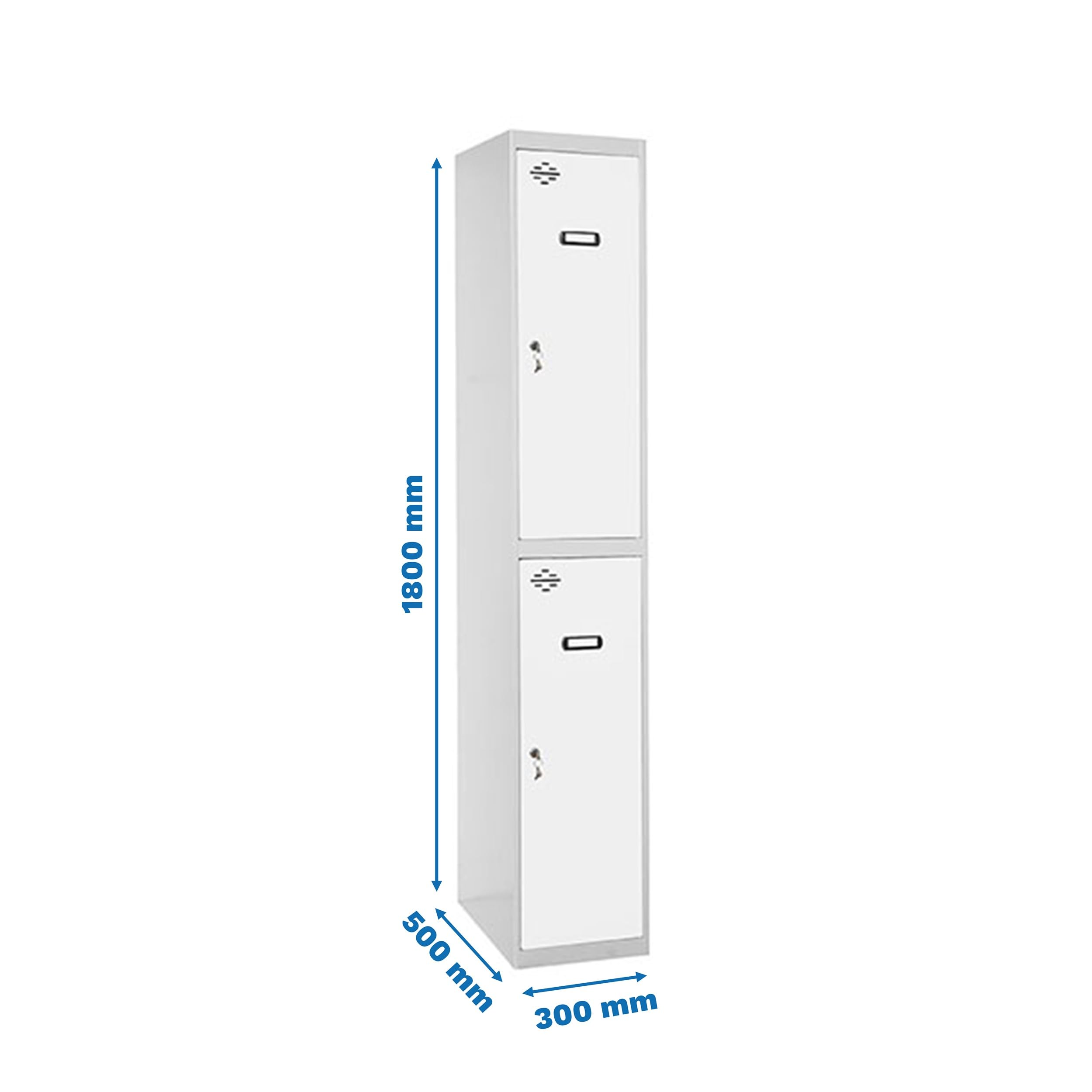 SimonRack Armadietto Spogliatoio Metallo, 2 porte, Include chiave, 1800x300x500 mm, Grigio/Bianco - Simonlocker
