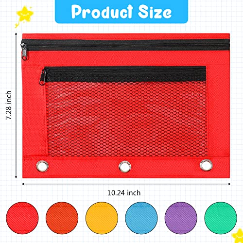Image of Zhehao 200 Pcs Pencil Pouches for 3 Ring Binder, Bulk Zipper Pencil Pouch Pen Case with Mesh Window Cloth Double Pocket 3 Hole Bag for Storing School Office Supplies(Multicolor)