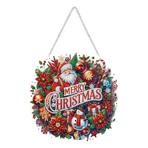 STGLCR DIY Christmas Santa Claus Diamond Art Painting Wreath KitsSpecial Shaped Rhinestone Snowman Hanging Ornament Diamond Art Window Pendants for Gift Home Garden Wall Hanging Kits 7.8INCH