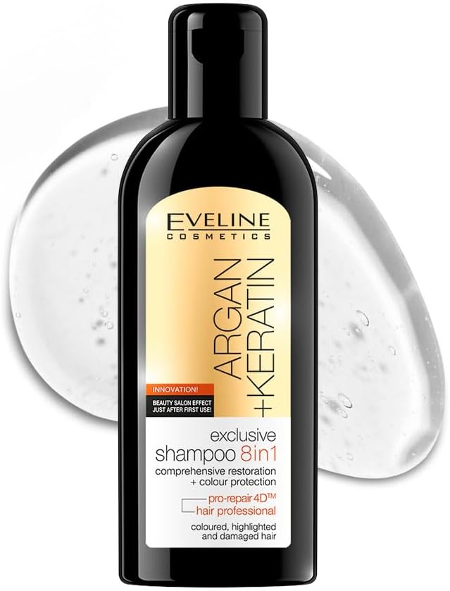 Cosmetics 150ml Shampoo for Dry and Frizzy Hair with Keratin, for Smooth and Shiny Hair, Highlighted and Damaged Hair, Argan + Keratin Exclusive 8 in 1 -