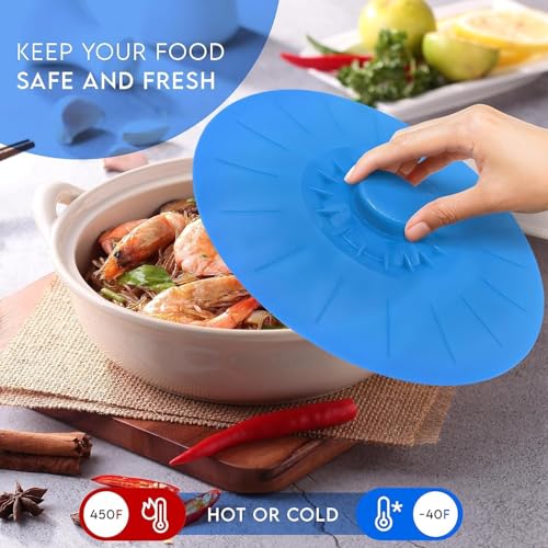Blue Reusable Silicone Kitchen Lids - Fresh, Covered, Versatile Set of 5