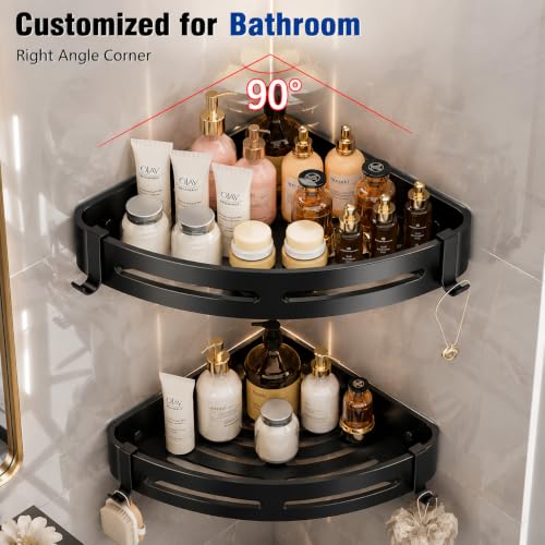 Image of Hallstatt Pack of 2, Self Adhesive Aluminum Corner Bathroom Shelf for Wall Shelf Organizer Bathrooms Shelves Rack Holder Stand for Bathroom Accessories Organiser Without Drill and with Drill Option