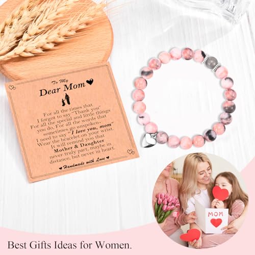 Image of Mothers Day Gifts for Mom, Christmas Valentines Day Easter Birthday Gifts Stocking Easter Basket Stuffers Beaded Bracelet Jewelry Gifts for Mom from Daughter, 7, Pink