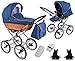 RETRO Deluxe - Ein Luxus, Nostalgie Kinderwagen mit Naturleinen - Kombikinderwagen mit Weidenkorb Komplettset de luxe 3 in 1: Kinderwagen + Sportwagenaufsatz + Autositzadapter