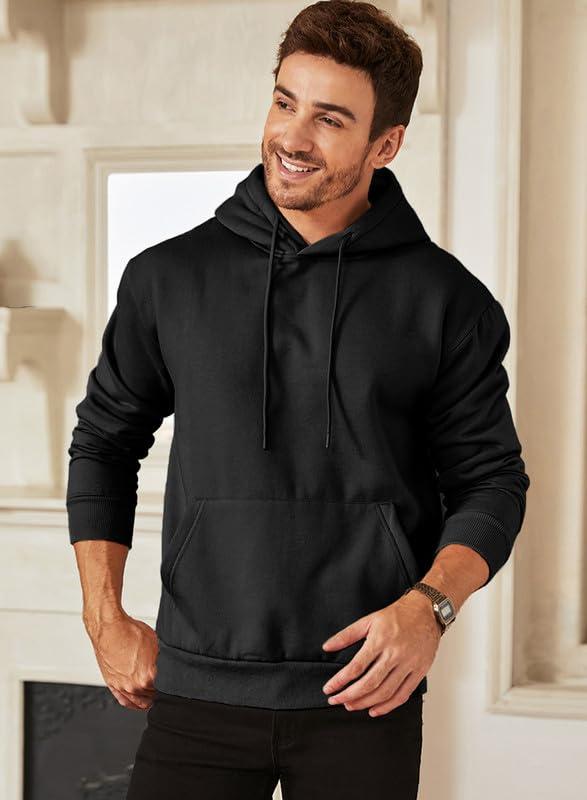 JMIERR Herren Hoodies mit Taschen Freizeit Kordelzug Pullovers Männer Lange Ärmel Kordelzug Sweatshirts Fashion Baumwolle Kapuzenpullover Schwarz L