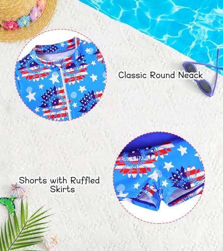 Image of Vogseek 3-12T Girls Rash Guard 2 Pieces Bathing Suit Long Sleeve Swimsuit Swimming Skirt with Shorts Swimwear