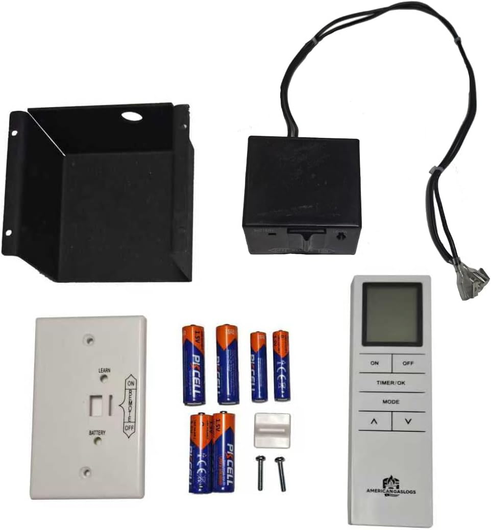 Gas Fire Fireplace On/Off Remote Control Kit + Thermostat + Timer + Backlit Transmitter for Solenoid Valve, IPI Module,
