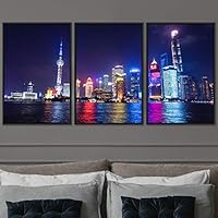 3 Piece Framed Canvas Wall Art City Illuminations Canvas Prints Home Artwork Decoration for Living Room,Bedroom - 16