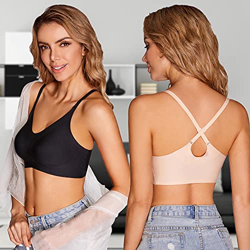 Prettywell Bralettes For Women Padded, Cross-Back Bras For Women Wirefree, Seamless Comfortable Bra With Adjustable Straps (Black+Nude, Xl) #TOP6