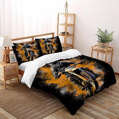Parure de lit 200x200 moto cross housse couette microfibre fermeture eclair - 2