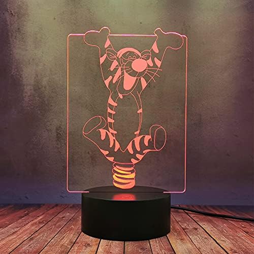 Creative Anime Night Light for Baby Sleep Cute Kawaii Bouncing Tigger 3D LED Touch Remote Illusion Table Lamp USB 16 Color Desk Lamp Kid Christmas Birthday Party Gift Luminous Decor Lava Bulb