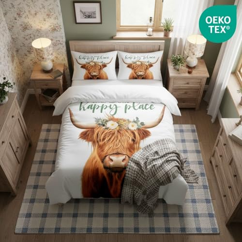 Housse de couette vache des Highlands et fleurs lit super king size avec 2 taies - 3