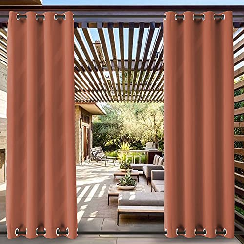 Rideaux occultants imperméables pour tonnelle d'extérieur avec œillets en haut et en bas – Rideau d'intimité à isolation thermique coupe-vent – Orange...