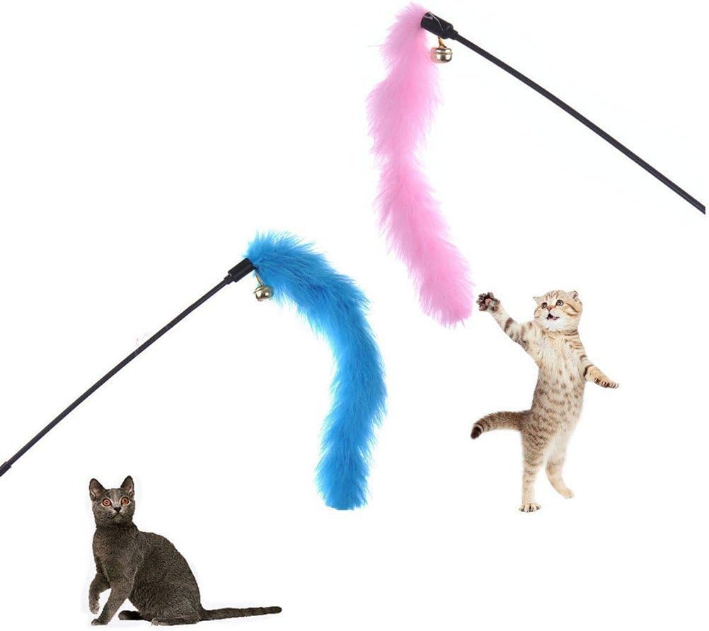 SNNplapla 1x Cat Kitten Pet Teaser Turkey Feather Interactive Stick Toy Wire Chaser Wand (Color Random)