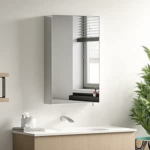 Janboe 400 x 600 x 120mm Bathroom Mirror Cabinet Made of Stainless Steel Wall Mounted Frameless ...