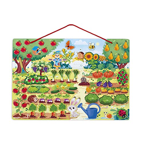 Janod - My Magnetic Garden - Wooden Early Learning Educational Toy - 70 Magnets Included - Ages 3 and Up, J05463