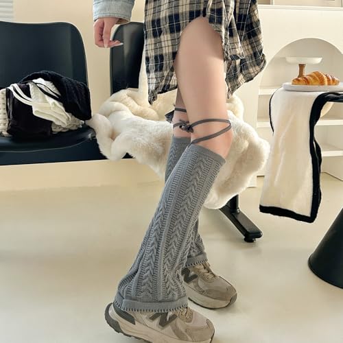 Image of YELAIVP Kawaii Leg Warmers Y2K Knit Lace up Leg Warmers Cute Japanese Harajuku Lolita Leg Warmer for Women Girls