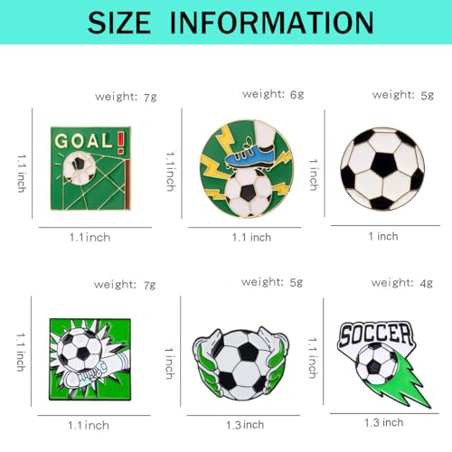 Image of 6Pcs Soccer Lapel Pins Green Football Enamel Pins Creative Brooches Metal Badge Pins for Hat Shirt Bag Sports Decoration