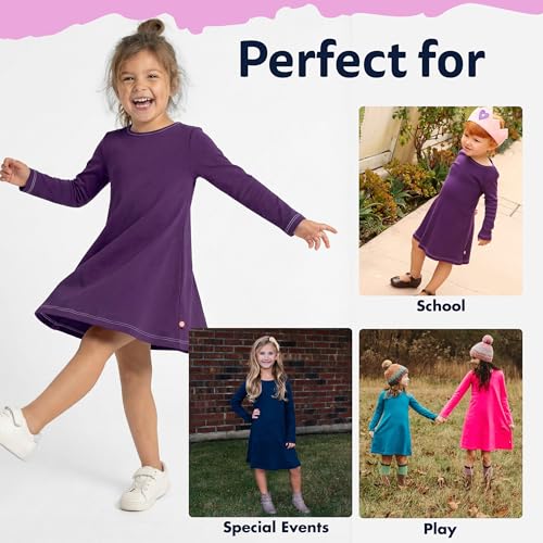 Image of City Threads Girls' 100% Cotton Long Sleeve Dress - Active Kids School, Playing, Parties - Made in USA