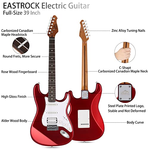 Eastrock 39 Inch Full-Size Electric Guitar Kit For Beginner Starter With 10W Amp, Bag, Capo, Shoulder Strap, String, Cable, Tuner, Picks. (39" Right Handed, Wine Red) #TOP2