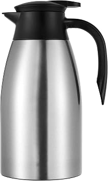 Thermos Flasks 2 Litre Insulated Stainless Steel Coffee Pot Quick Tip Closure Double-Walled Vacuum Jug for Tea and Coffee Silver