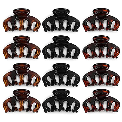 Hair Claw Clips for Women in Black, Brown, Amber (3.5 Inches, 12 Pack)