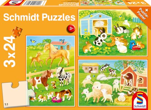 Schmidt Spiele 56518 Niedliche Haustiere, 3x24 Teile Kinderpuzzle
