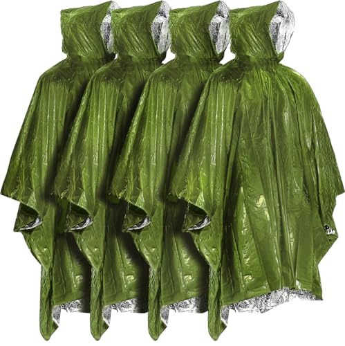 Everlit Survival Rain Poncho Emergency Mylar Space Blanket Camping Gear-Retain 90% of Body Heat Survival Gear for Survival Kits Camping Supplies Emergency Blankets