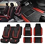 TLH Unique Flat Cloth Automotive Car Seat Covers Full Set, Red Color Universal Fit w/ Interior Accessories Carpet Floor Mats Matching Color for Vans, Cars, SUVs