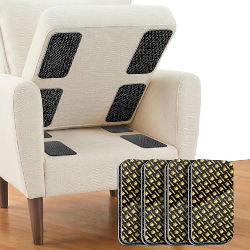 Image of Heavy Duty Hook and Loop Strips with Adhesive (4 Pairs) - 4 inch x 8 inch Extra Large Couch Cushion Non Slip Pads, Stop Sliding Sofa Gripper Tape, Strong Sticky Back Fastener for Furniture & Car Mats - Black