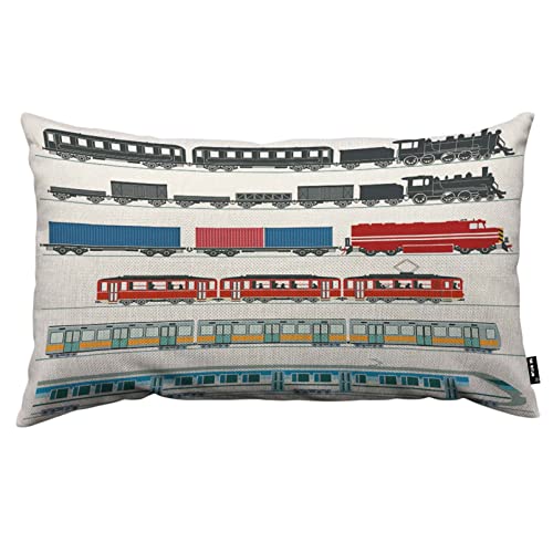 TKS MITLAN Rail Transport Decorative Pillow Covers Red Passenger Trains Subway Train High Speed Trains Steam Train Rustic Linen Throw Pillow Covers 12x20 Inch for Sofa Couch Decoration