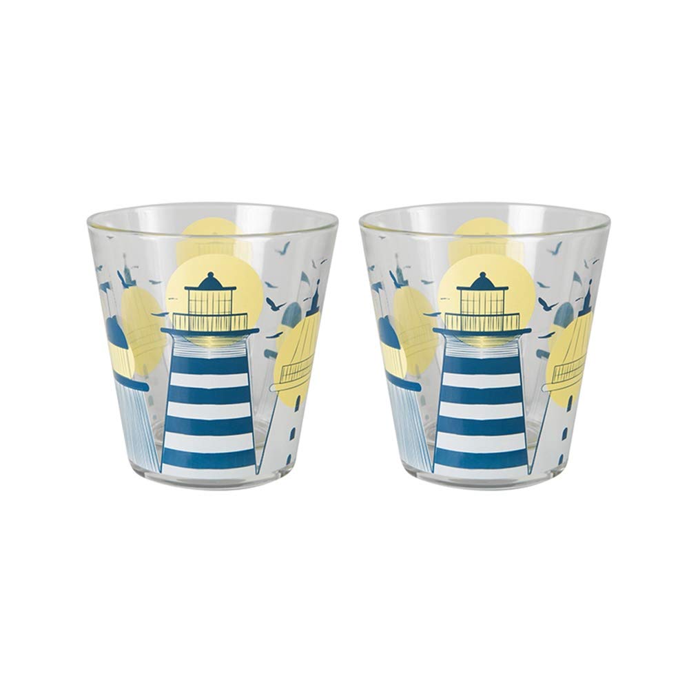 L-entcy Lighthouse Transparent Lead-free Glass Coffee Cup Steel Spoon Tea Cup .2OZ Mug Creative Printing Glass Cup Juice Cup Pair Cup 270ml Reusable Glass Coffee Cup Personalized Gifts