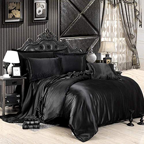 Black Satin, (Oversize King 120x98) Inch, Luxury Satin...