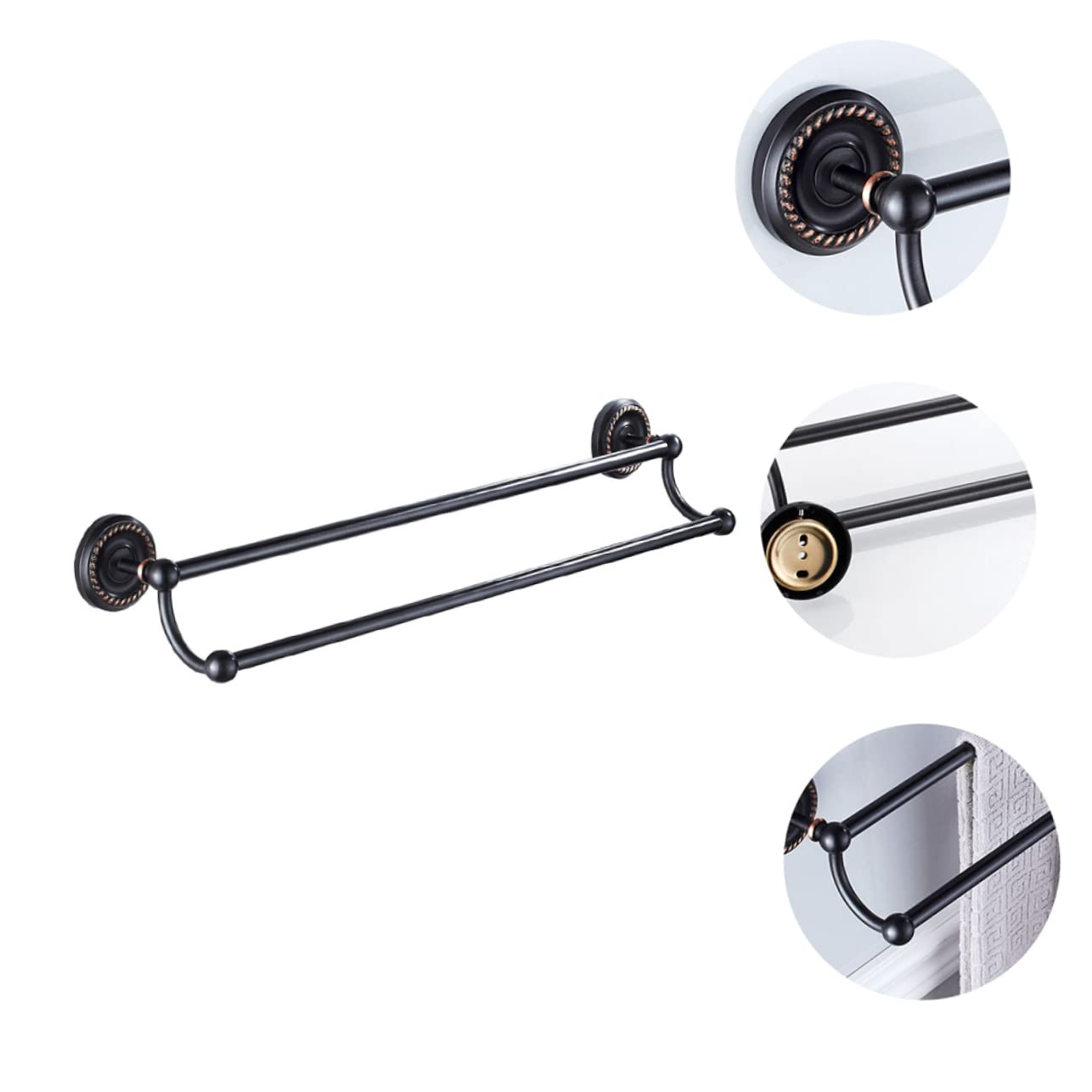 Porte-Serviettes Mural Double Barre Laiton 55cm Noir