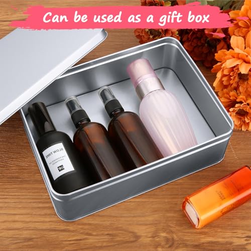 Image of 2Pcs Metal Tin Box, 8.6 inchx 6.3 inchx 2.5 inchRectangular Empty Tin Box Containers with Lids, Large Tinplate Containers for Home Organizer, Gifts, Cookies, Pencil Case, Car Keys, Craft Storage, Silver Tone