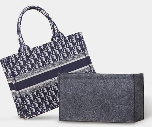 SMART DK Organizador de Bolsa para Bolsa Grande Dior Book Tote, Bolsa Premium de Feltro com Vários Bolsos (Cinza Escuro, Grande)