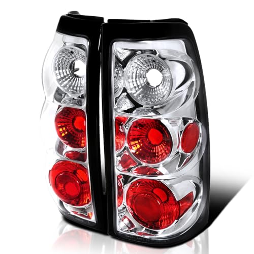 Spec-D Tuning Chrome Housing Clear Lens Tail Lights Compatible with 1999-2002 Chevy Silverado 1500/1500HD/2500/2500HD/3500 Sierra Models, Left + Right Pair Assembly