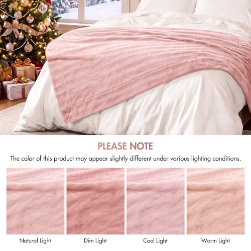 Madison Park Duke Faux Fur Throw Blanket for Sofa, 50 x 60, Blush - image 6
