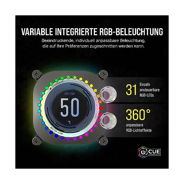 CORSAIR XC7 RGB Elite LCD CPU-Wasserkühler - 480 × 480 IPS-LCD-Bildschirm - 31 RGB-LEDs - USB-C - Kompatibel mit Intel LGA 1700, AMD AM5 und älter - Stealth-Grau – Bild 7
