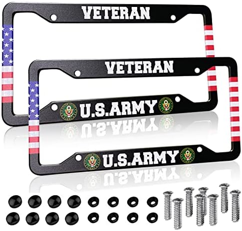 Us Army Veteran License Plate Frames American Flag Army License Plates Automotive Exterior Accessories Holder Aluminum Patriotic Car Tag 2 Pcs Set American Standard License Plate
