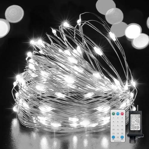 LAMPHOME Fairy Lights Plug in 33Ft 100 LEDs Waterproof Twinkle Firefly Lights Adaptor Included Starry String Lights for Wedding Indoor Outdoor Christmas Patio Garden Decoration White