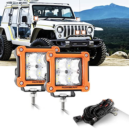 Auxbeam 3Inch Square Offroad Led Light 40W, 4800LM Jeep Spot Lights with Wiring Harness Kit 3x3 Led Cube Lights Led Fog Light Pods for Motorcycle ATV UTV SUV Truck
