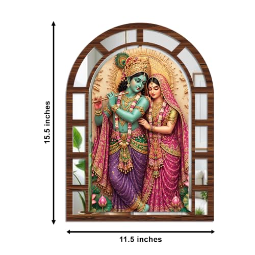 Image of Artvibes Krishna Radha & Peacock Garden Decorative Jharokha Mirror | Wall Hanging Decor for Living Room, Bedroom, Hall, Prayer Room, Dining Room & Office | Gift for Couple (WHJ 12043N), Set of 2